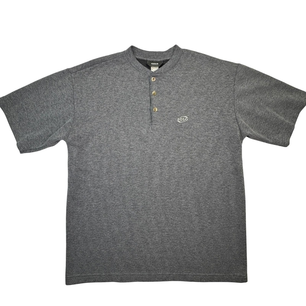 Vintage SOLO SEMORE Men's Gray Ribbed Henley Shirt USA Made Size Large 46" Chest